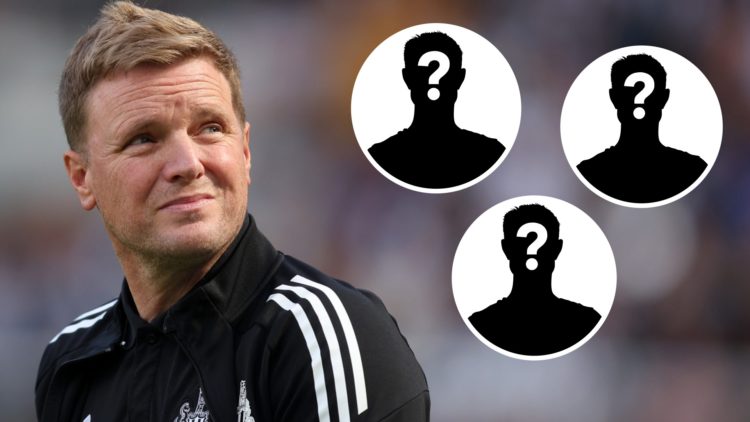 Newcastle United manager Eddie Howe. Insets, mystery person graphics.