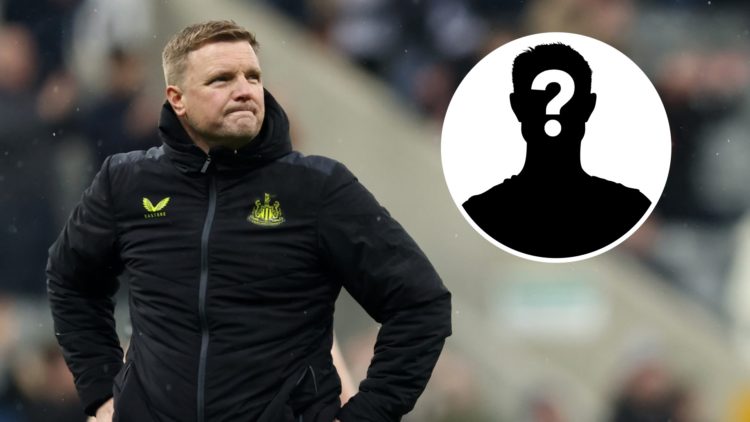 Eddie Howe looks dejected after Newcastle United play Bournemouth. Inset, mystery person graphic.