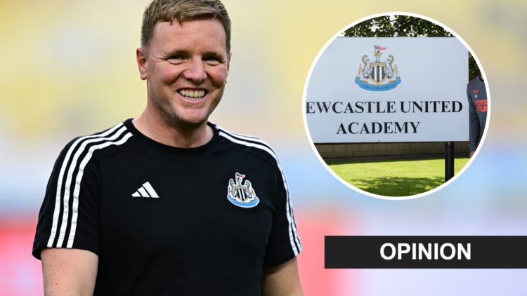 EDDIE howe all smiles before a pre-season friendly between Team K-League and Newcastle United. Inset: the Newcastle United academy sign and an opin...