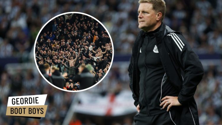 Eddie Howe, Manager of Newcastle United, looks on during the UEFA Champions League 2025/26 League Phase MD1 match between Newcastle United FC and F...