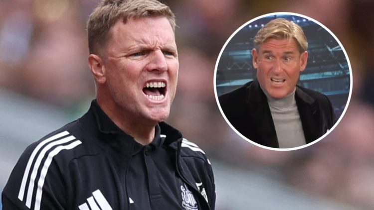 Eddie Howe shouts on the touchline. Inset: Simon Jordan in the Talk Sport studio.