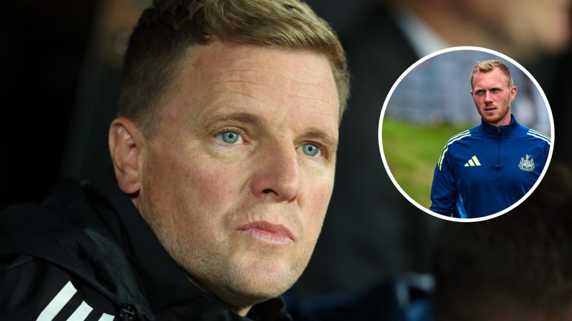 Newcastle United manager Eddie Howe looks on. Set-piece coach Martin Mark during a Newcastle United pre-season training session.