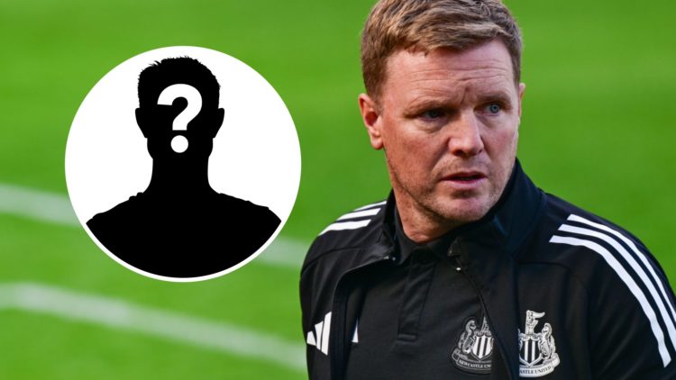 Eddie Howe looks on during a game between Newcastle United and Atletico Madrid. Inset: a mystery player