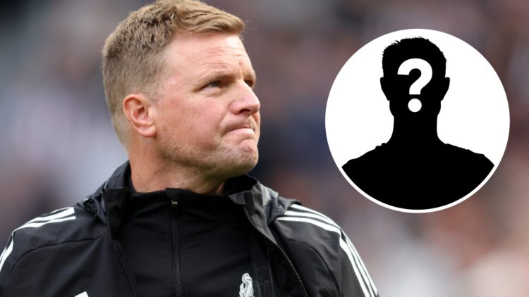 Eddie Howe looks on during a Premier League game between Newcastle United and Wolves. Inset: a mystery player
