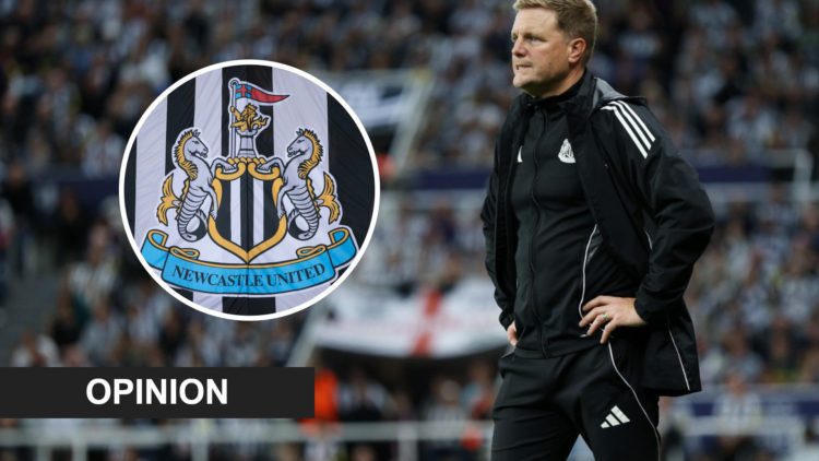 looks on during the UEFA Champions League 2025/26 League Phase MD1 match between Newcastle United FC and FC Barcelona at St James' Park. Inset: the...