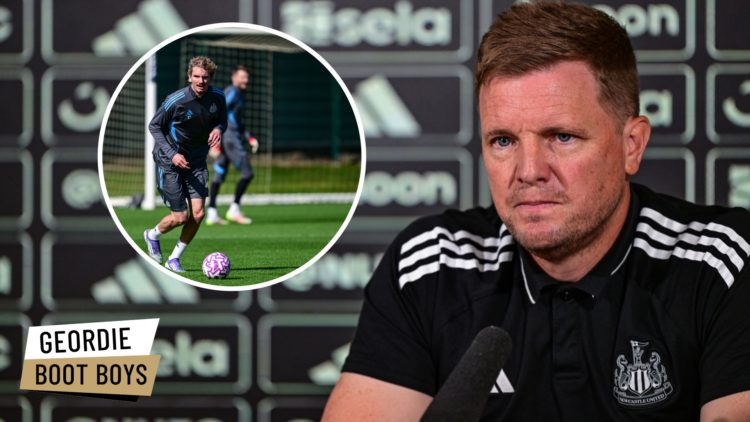 Newcastle United Head Coach Eddie Howe speaks to the media during the first press conference of the season at the Newcastle United Media Centre. In...