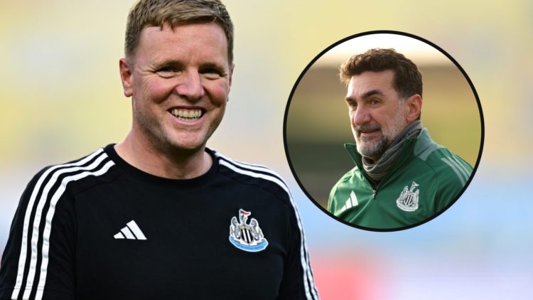 Eddie Howe smiling: Inset: Yasir Al-Rumayyan.