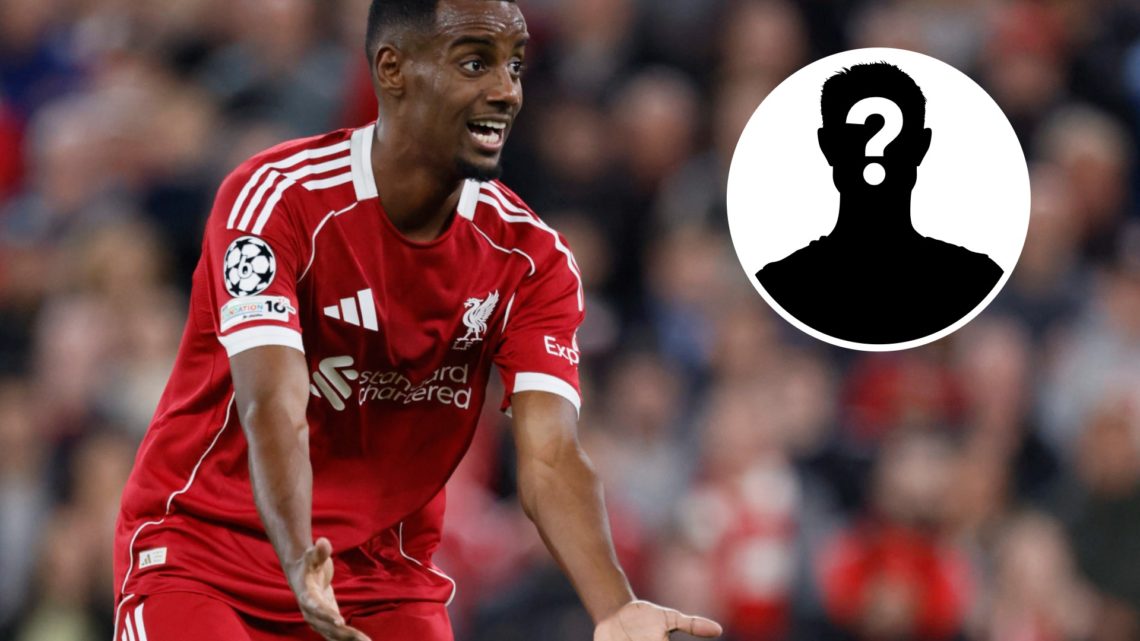 Alexander Isak playing for Liverpool. Inset, mystery person graphic.