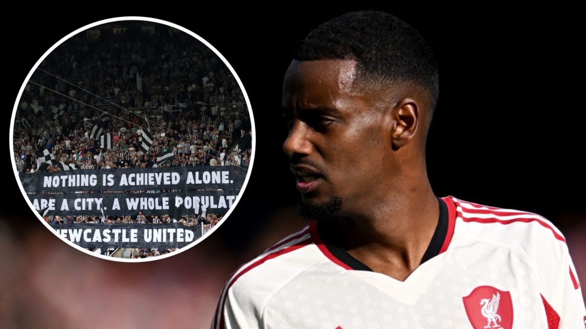 Newcastle United fans display a banner reading: 'nothing is achieved alone. we are a city. a whole population. we are Newcastle United'. Alexander ...