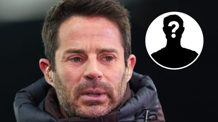 Jamie Redknapp working as a football pundit before a Newcastle United game. Inset, mystery person graphic.