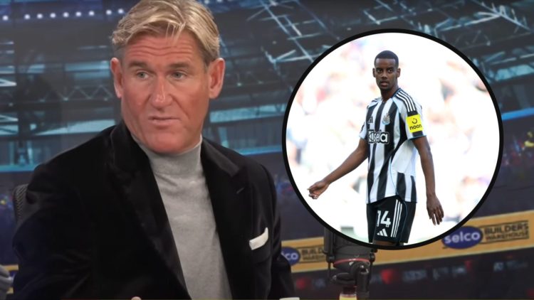 Simon Jordan speaking in the TalkSport studio. Inset: Alexander Isak in action for Newcastle United.