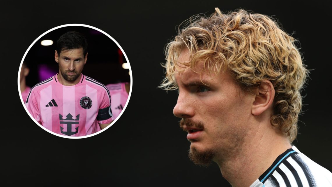Inset, Lionel Messi. Newcastle United star Nick Woltemade watches on.