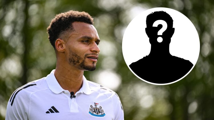 Newcastle United forward Jacob Murphy visits the Angel of the North. Inset, mystery person graphic.