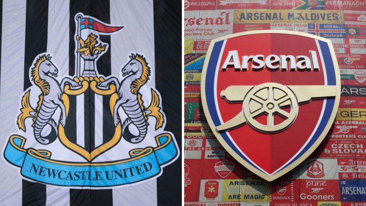 Detailed view of the Newcastle United club crest. Close-up shot of the Arsenal FC badge.