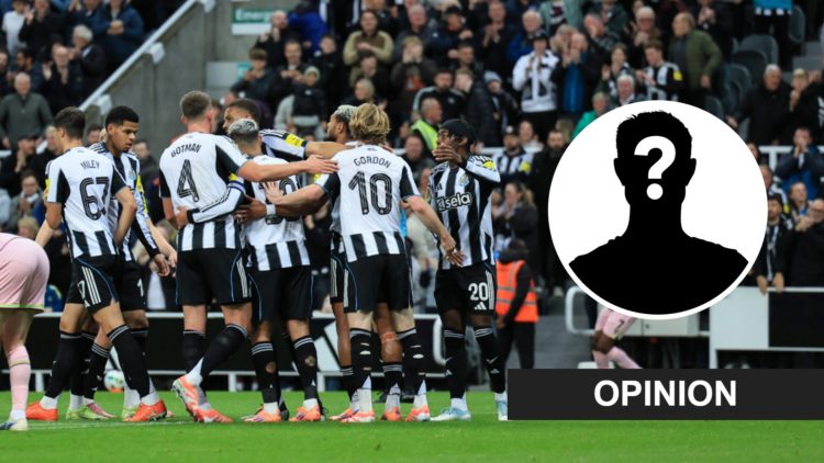 Newcastle United players celebrate scoring against Bradford City, mystery player.