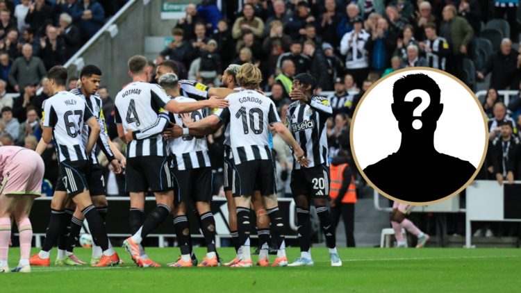 Newcastle United players celebrate against Bradford City, mystery player.