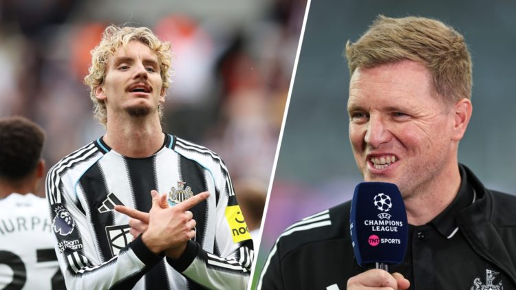 Nick Woltemade celebrates scoring his first Newcastle United goal, Eddie Howe speaks to TNT Sports.