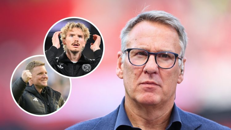 Paul Merson doing punditry, Newcastle United manager Eddie Howe celebrates, Nick Woltemade lines up for Germany.
