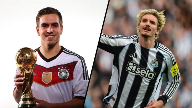 Philipp Lahm poses with the World Cup trophy, Nick Woltemade celebrates his first Newcastle United goal.