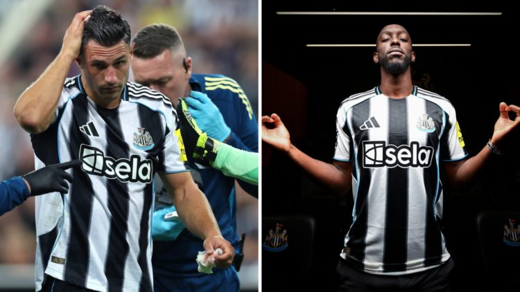 Fabian Schar getting treatment on a head injury while playing for Newcastle United. Yoane Wissa.