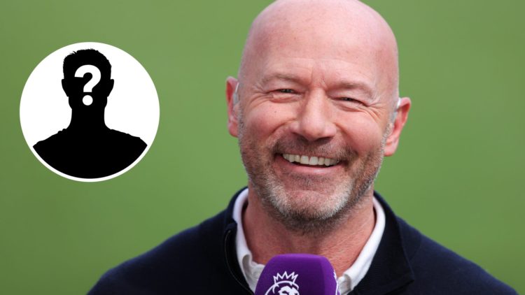 Inset, mystery person graphic. Newcastle United legend Alan Shearer working as a football pundit at St James' Park.