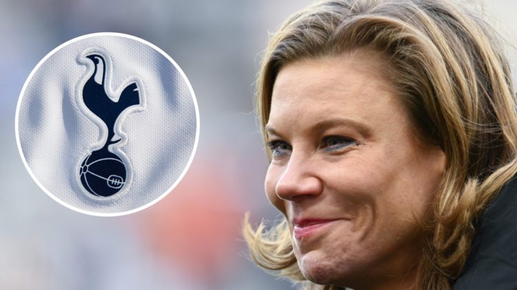 Inset, Tottenham badge. Amanda Staveley is seen at St James' Park after a Newcastle United game.