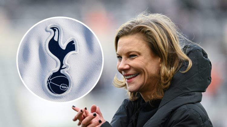 Amanda Staveley all smiles during a Women's National League game between Newcastle United and Portsmouth. Inset: the Tottenham Hotspur crest