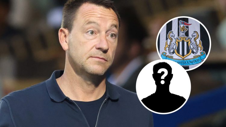 John Terry looks on during a Premier League 2 game between Chelsea and Manchester United U21s. Inset: the Newcastle United crest and a mystery player.
