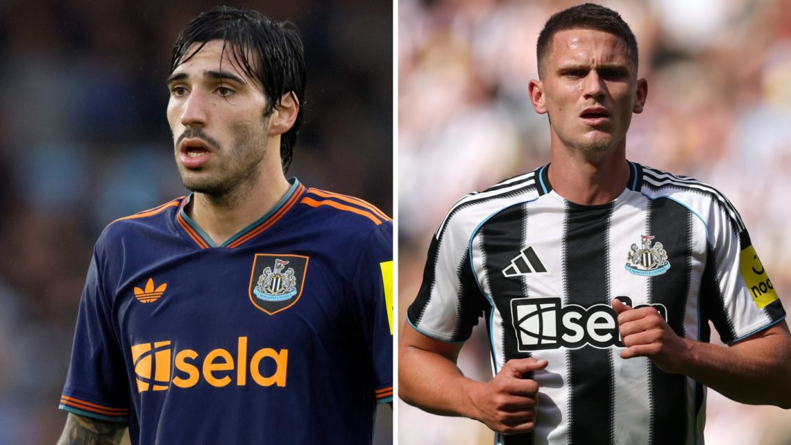 Sandro Tonali playing for Newcastle United. Sven Botman playing for Newcastle United.