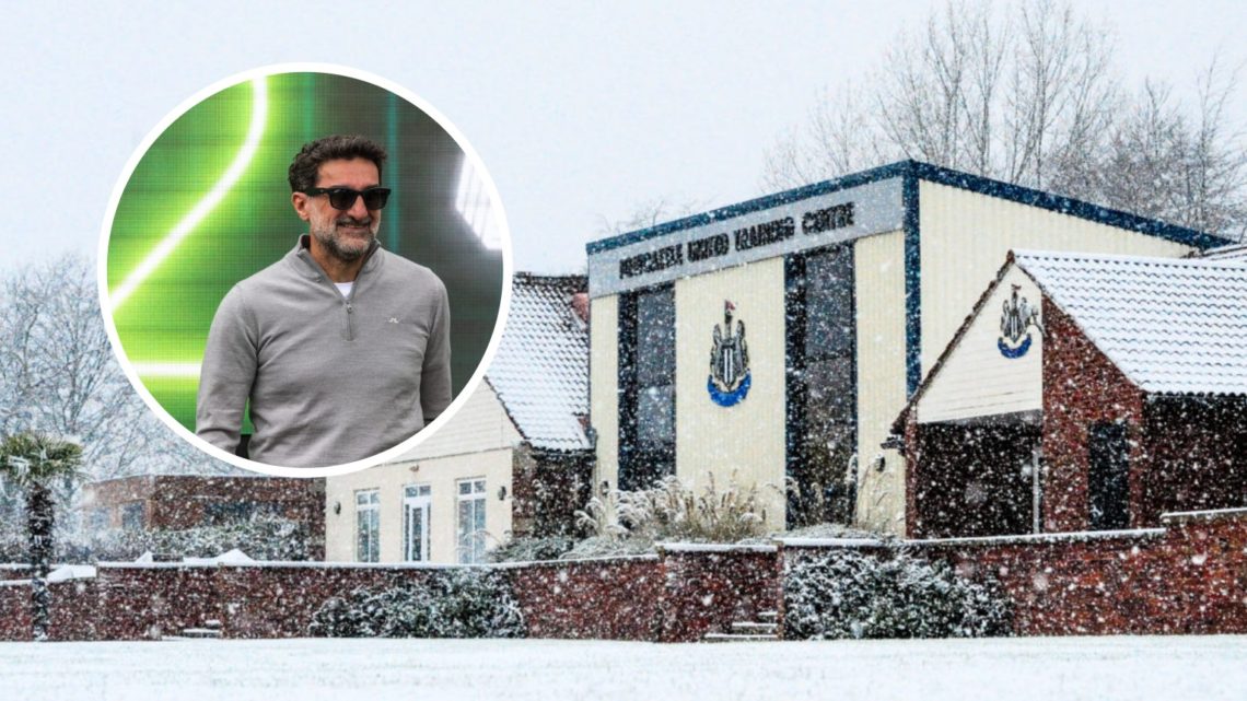 A snowy Newcastle United Training Session. Inset: Newcastle United chairman Yasir Al-Rumayyan.