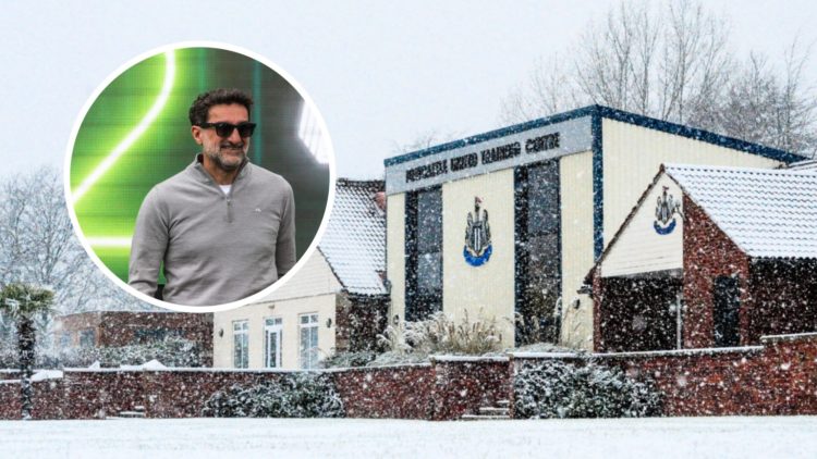 A snowy Newcastle United Training Session. Inset: Newcastle United chairman Yasir Al-Rumayyan.