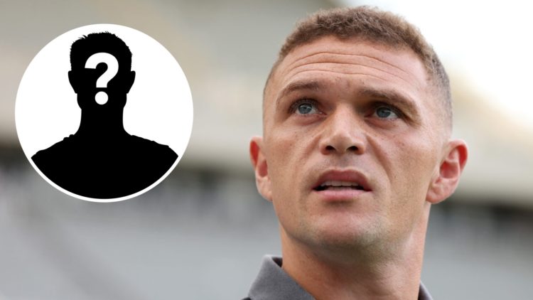 Inset, mystery person graphic. Kieran Trippier arrives at St James' Park before Newcastle United play Liverpool in the Premier League.