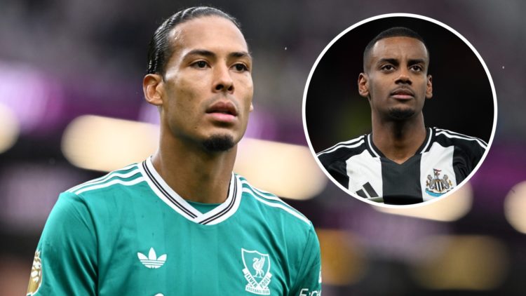 Virgil van Dijk playing for Liverpool FC. Alexander Isak in a Newcastle United shirt.