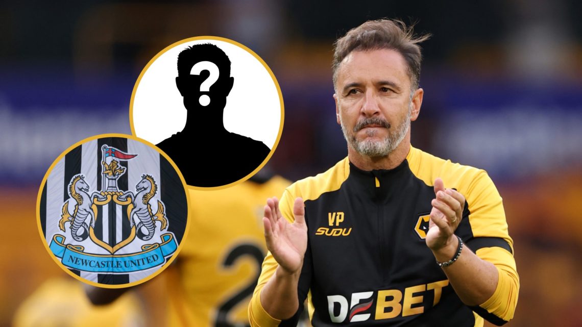 Vitor Pereira applauds the Wolves fans, Newcastle United badge, mystery player