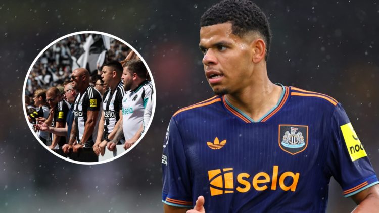 Will Osula playing for Newcastle United, Newcastle United fans watch their team.