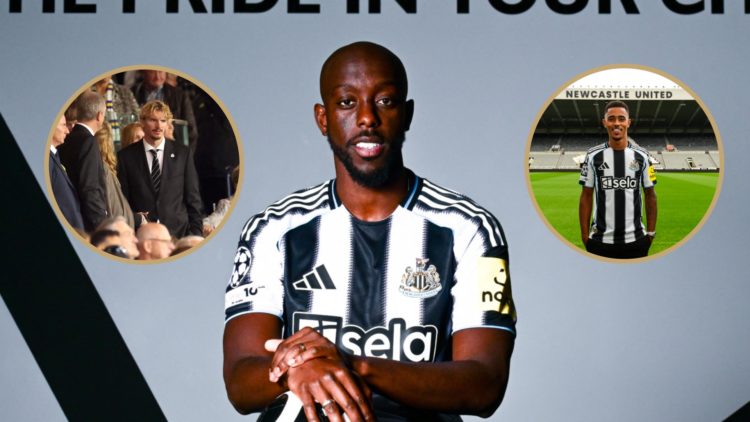 Yoane Wissa poses after signing for Newcastle United. Insets: Nick Woltemade at Elland Road. Jacob Ramsey at St. James' Park.