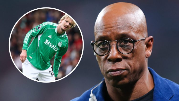 Inset, Nick Woltemade playing for Newcastle United. Ian Wright working as a football pundit.