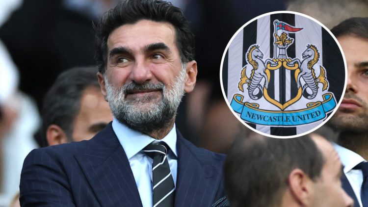 Newcastle United chairman Yasir Al-Rumayyan is seen at St James' Park before their Premier League game against Liverpool FC. Inset: the Newcastle U...