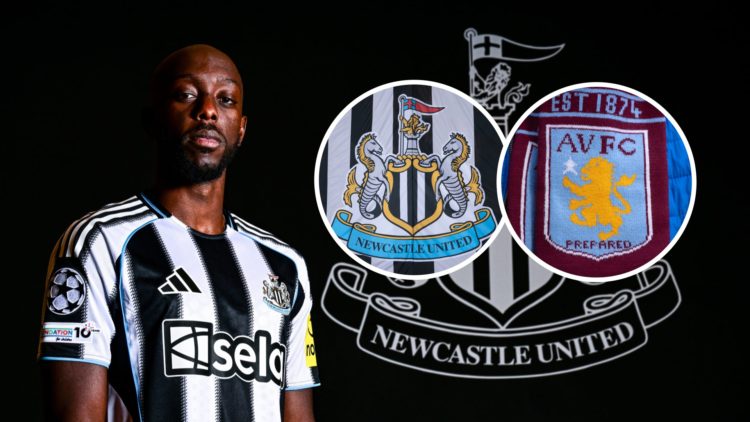 Yoane Wissa joins Newcastle United, Newcastle United badge, Aston Villa badge