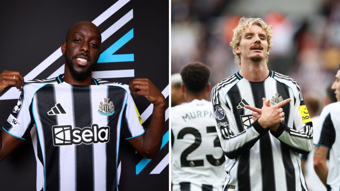 Yoane Wissa poses in a Newcastle United shirt, Nick Woltemade celebrates scoring for Newcastle United.
