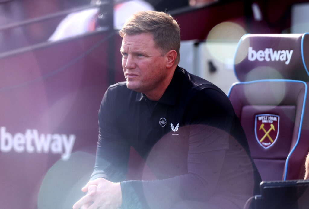 Newcastle United manager Eddie Howe looks on during a Premier League match against West Ham.