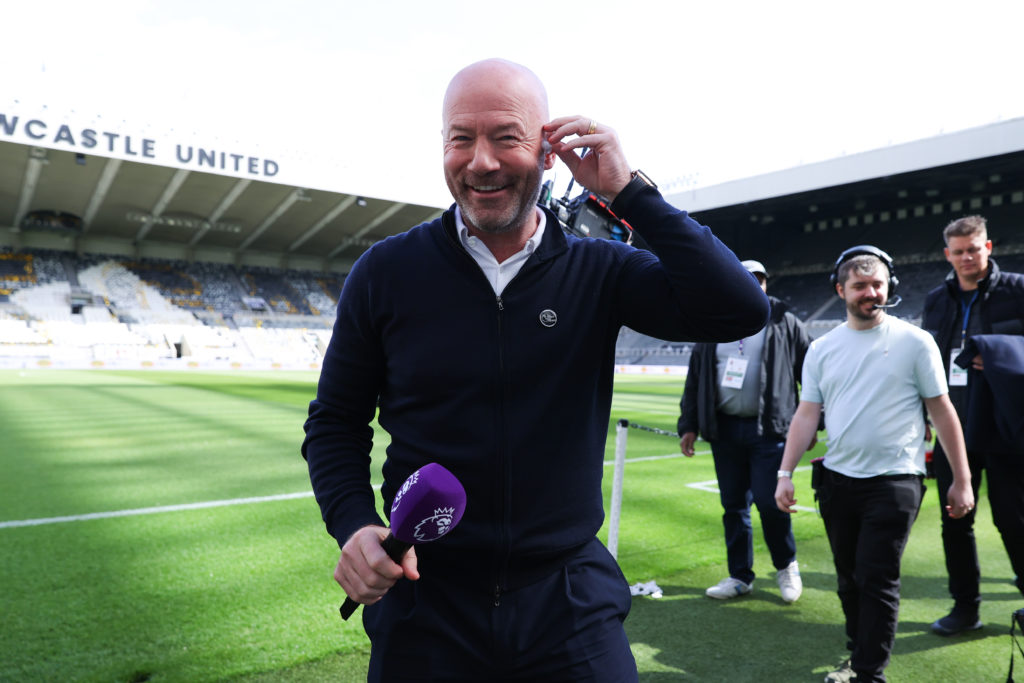 Alan Shearer smiles ahead of doing punditry at St James' Park for Newcastle United vs Manchester United.