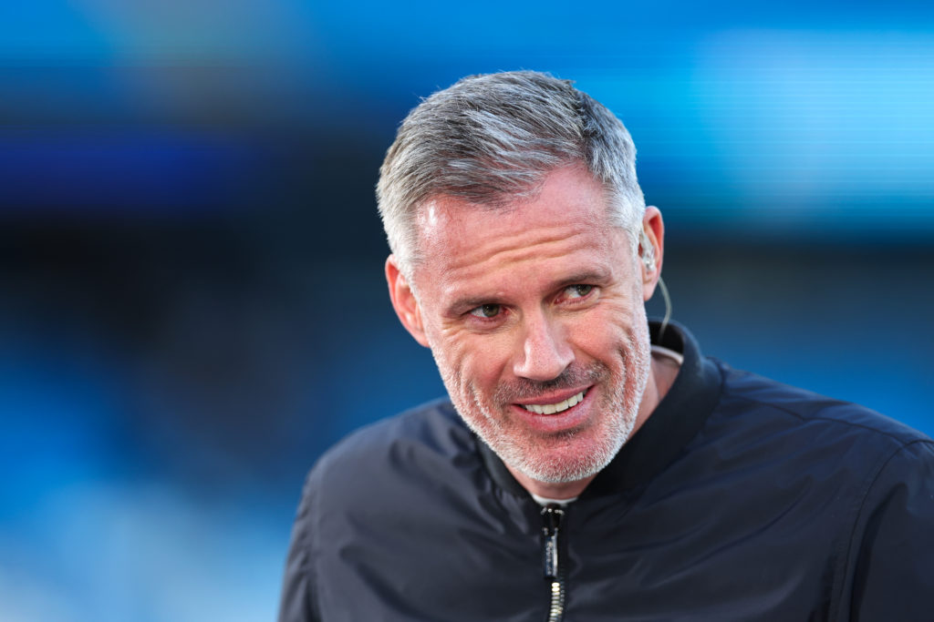 Jamie Carragher looks on during Manchester City v Wolverhampton Wanderers