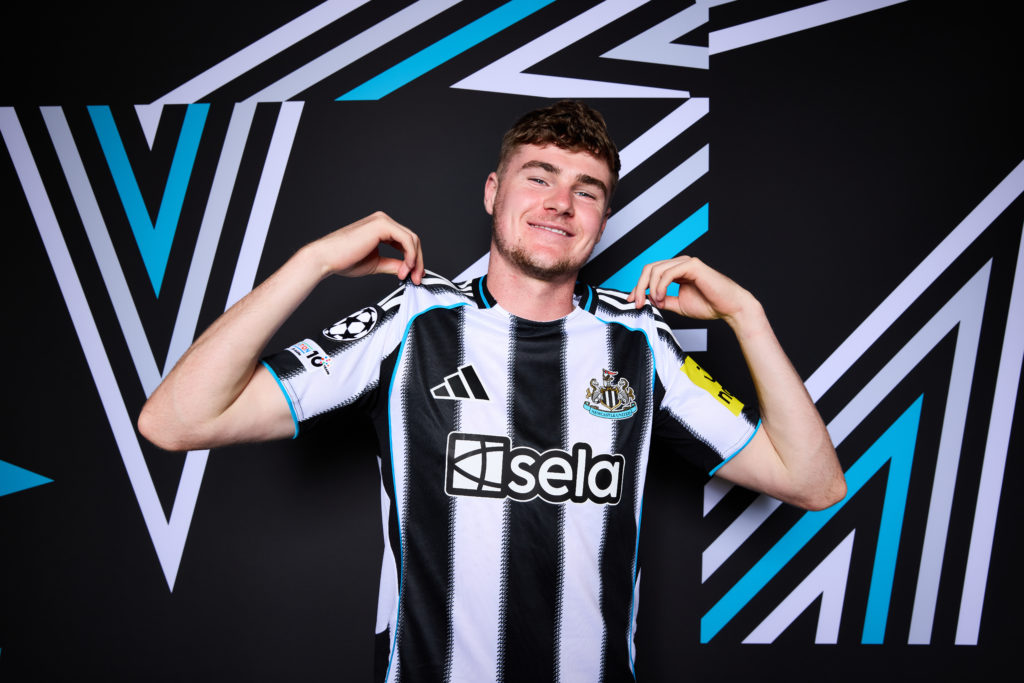 Newcastle United defender Alex Murphy poses for a photo during a Champions League media session.
