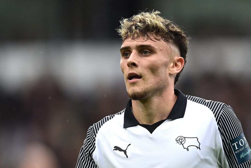 Bobby Clark in action for Derby County against Preston North End.