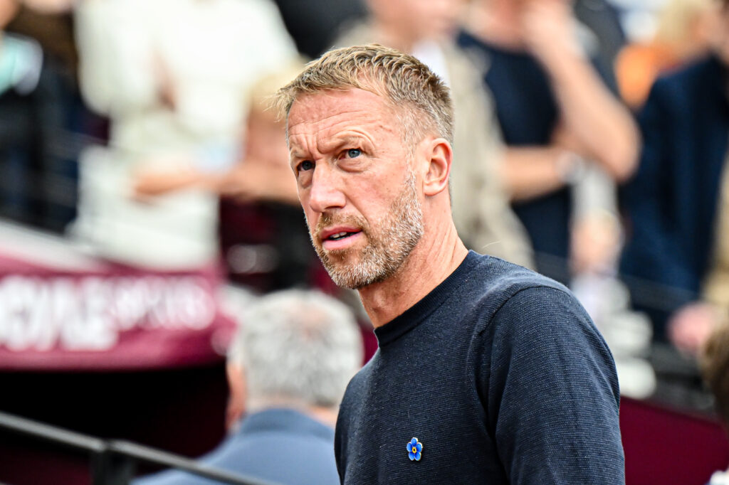 Graham Potter looks on from the touchline during his time as West Ham manager.