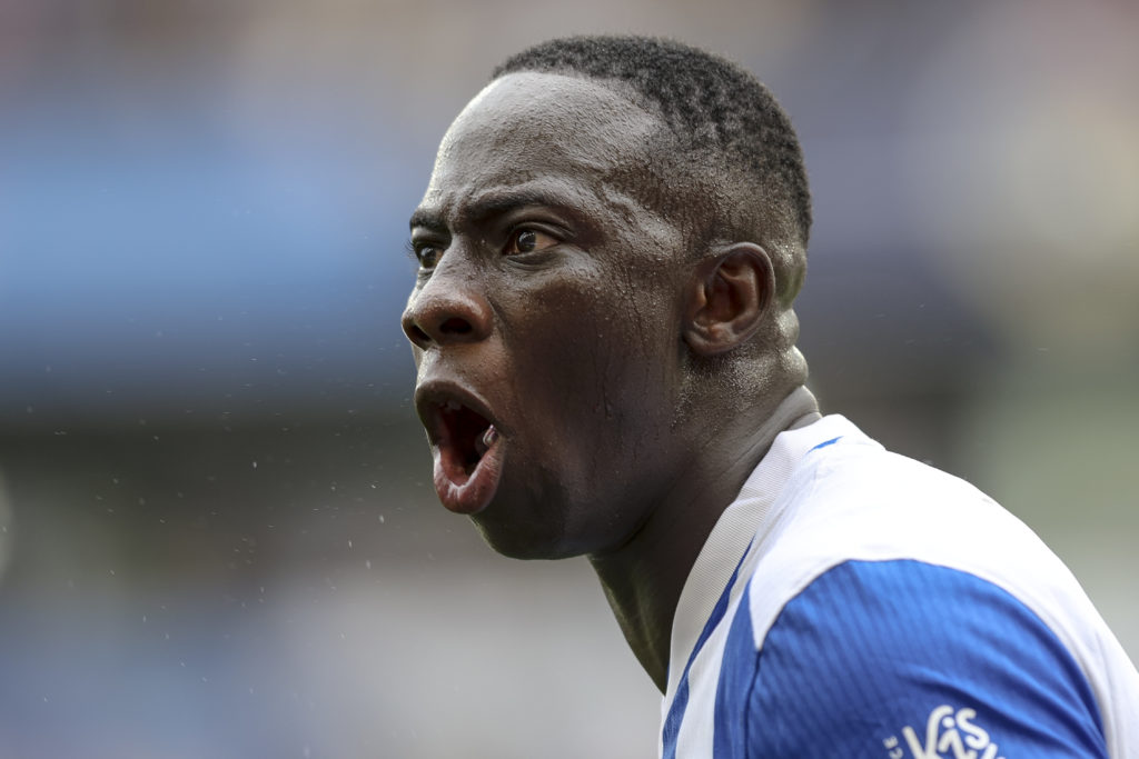 Yankuba Minteh reacts during Brighton's Premier League match against Tottenham.