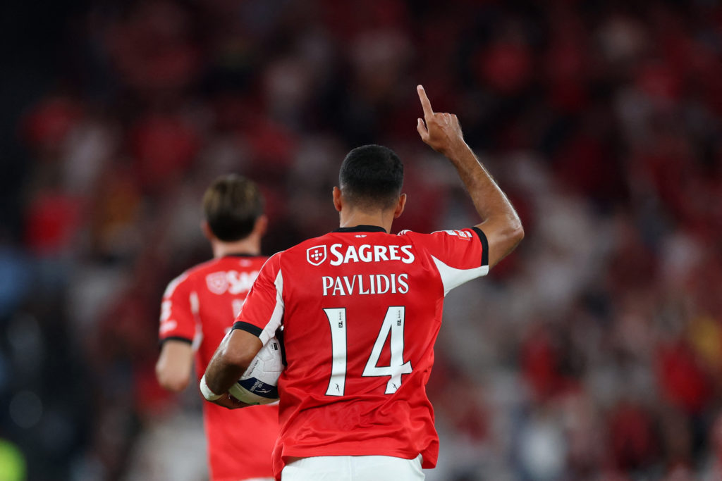 Benfica striker Vangelis Pavlidis celebrates against Gil Vicente.