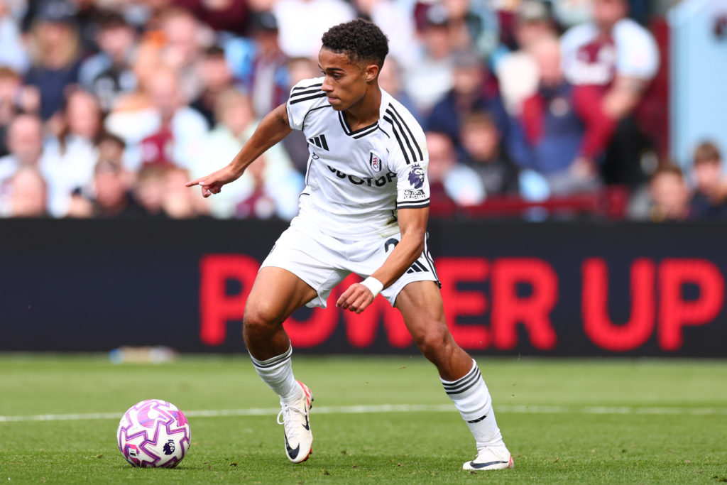 Josh King playing for Fulham FC in the Premier League against Aston Villa.