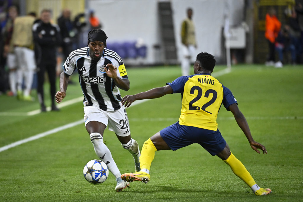 Anthony Elanga runs past Ousseynou Niang during Union Saint-Gilloise vs Newcastle United in the Champions League.